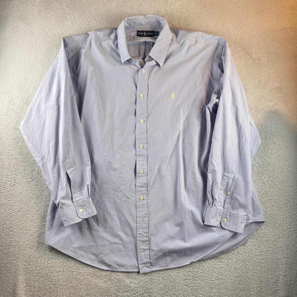 Polo Ralph Lauren Blake Mens XXL Blue White Gingham Two-Ply Cotton Button Down